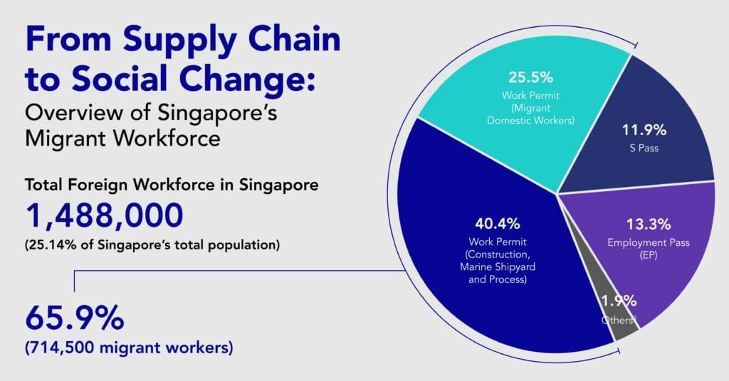 Singapore Construction Workforce Development: Graphical presentation of Singapore's migrant workforce distribution by work pass type.